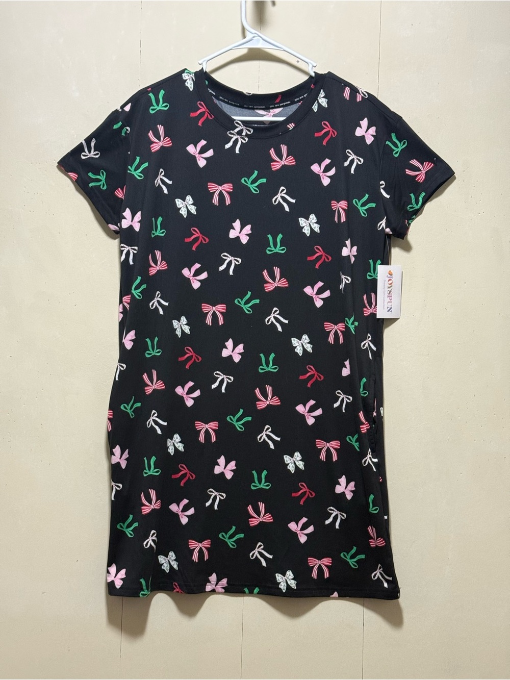 Joyspun Black Holiday Bow-Print Short Sleeve Nightgown Women’s Sz S/M